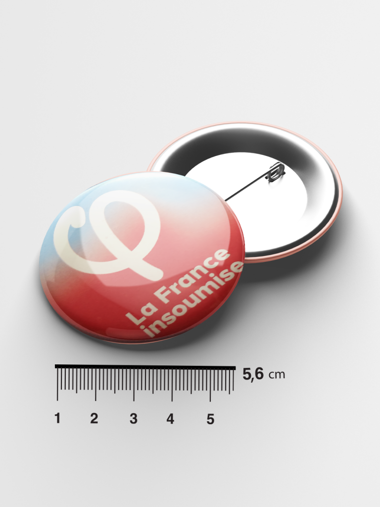 badge "LFI" fond couleur / logo Blanc taille 56 mm