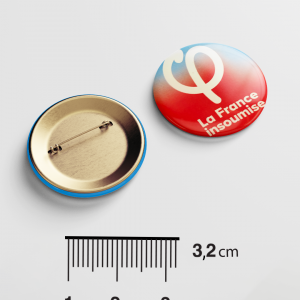 badge 32mm au "logo LFI" Fond couleur logo blanc petit format 32mm