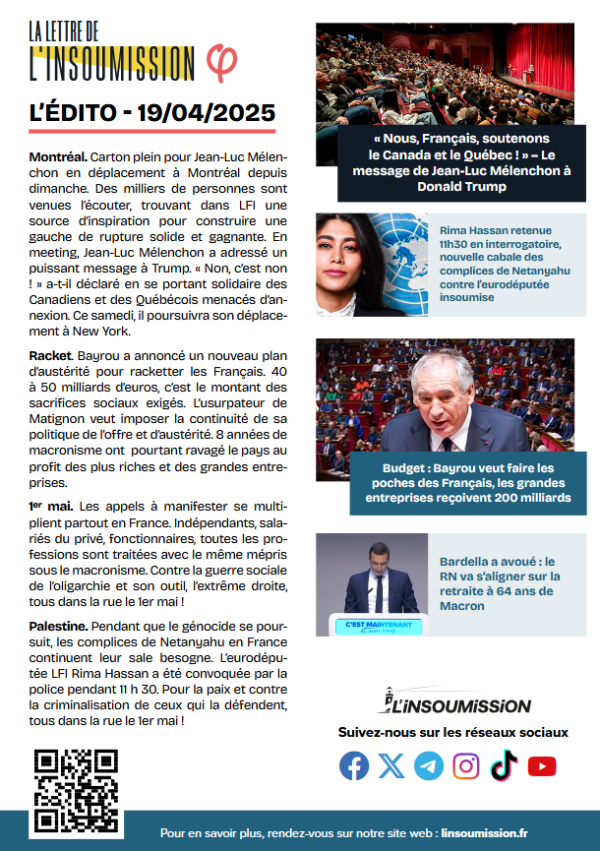 À télécharger - Lettre de l'Insoumission du 19 avril 2025